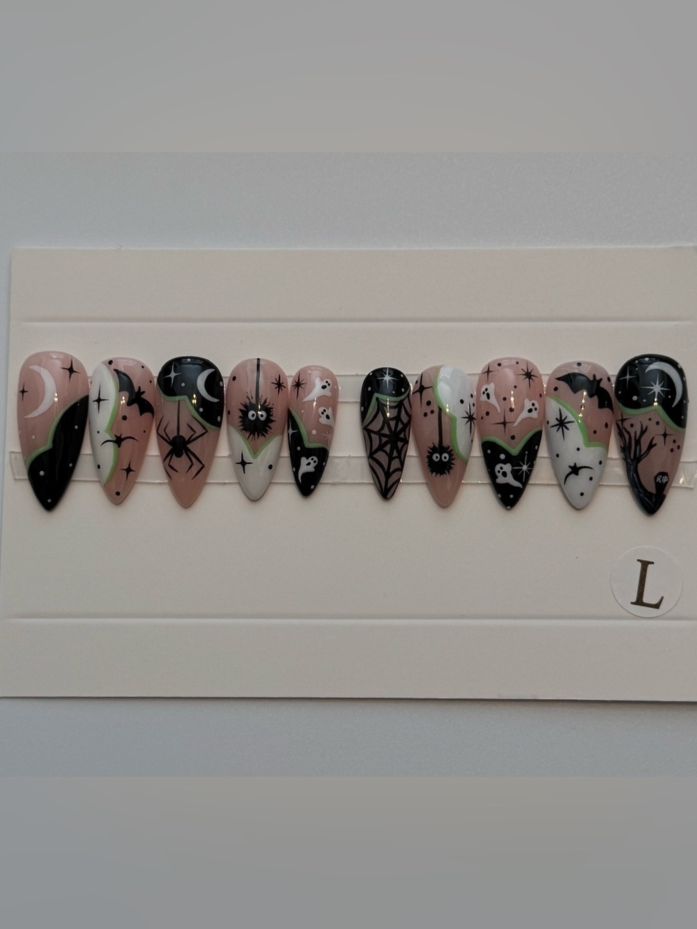 Halloween Mixed Media Nail Art Set in Nude, Black, White and Green